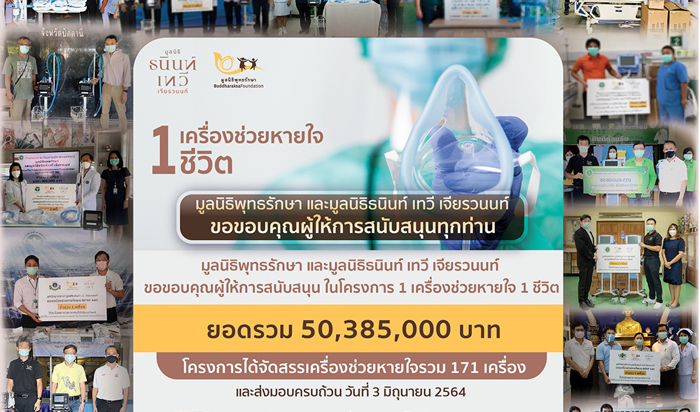 Buddharaksa Foundation, Dhanin Tawee Chearavanont Foundation, and donors supply 171 ventilators to 120 hospitals